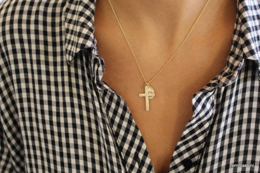 Saint Christopher Und Kreuz Pendent Halskette, Gold Filled Religiöser Schmuck, Medaillon Charme von TommassiniJewelry