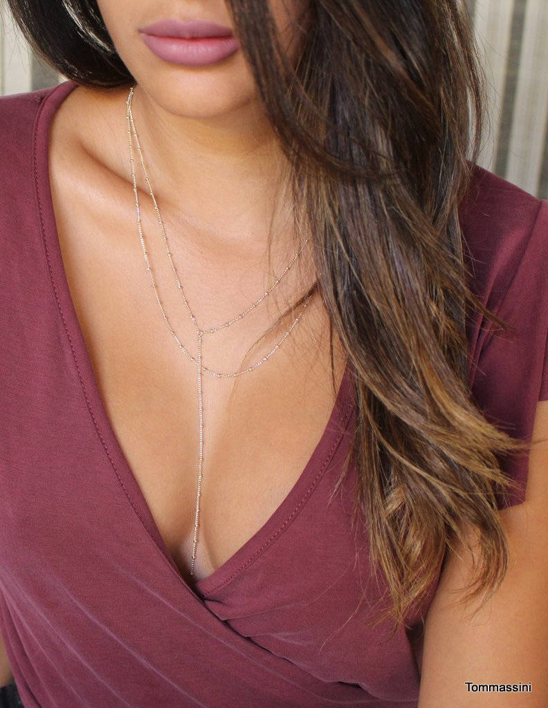 Y Halskette, Lariat Doppelstrang Lariat, Cameron Diaz Sterling Silber, Zierliche Y Minimal von TommassiniJewelry