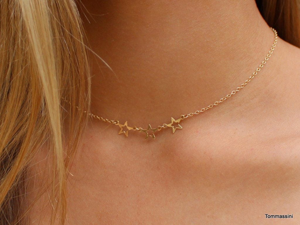 Zierliche Drei Sterne Kette 14K Gold Filled Oder Sterling Silber von TommassiniJewelry