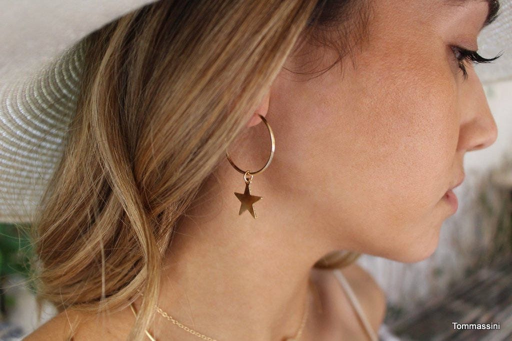 stern Hoops Ohrringe, 14K Gold Filled Creolen, Silber Zierliche Minimale Creolen von TommassiniJewelry