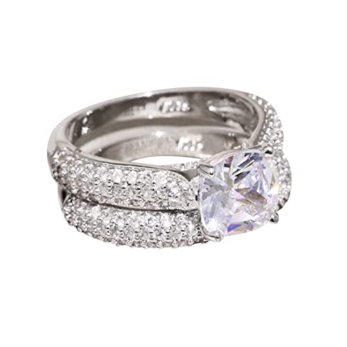 Tommiy Eleganter Ring mit Seashell Perlen 2er-Set glänzende Strass-Kristall-Verlobungsringe doppelter Zirkon-Eheringe für Paare, Frauen, Männer (Silver, 8) von Tommiy
