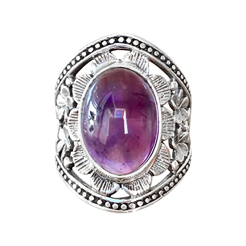 Tommiy Ring mit gefrosteten Perlen Amethyst Ring Altes Silber Intarsien Retro Damen Herren Handschmuck Bunter Kristallring (Purple, 10) von Tommiy