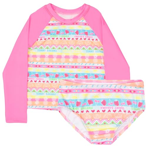 Tommy Bahama Mädchen 2 Stück Badeanzug Set Langarm Rashguard und Bikinihose Schnelltrocknend Bademode für Kinder, Pink, 7-8 von Tommy Bahama
