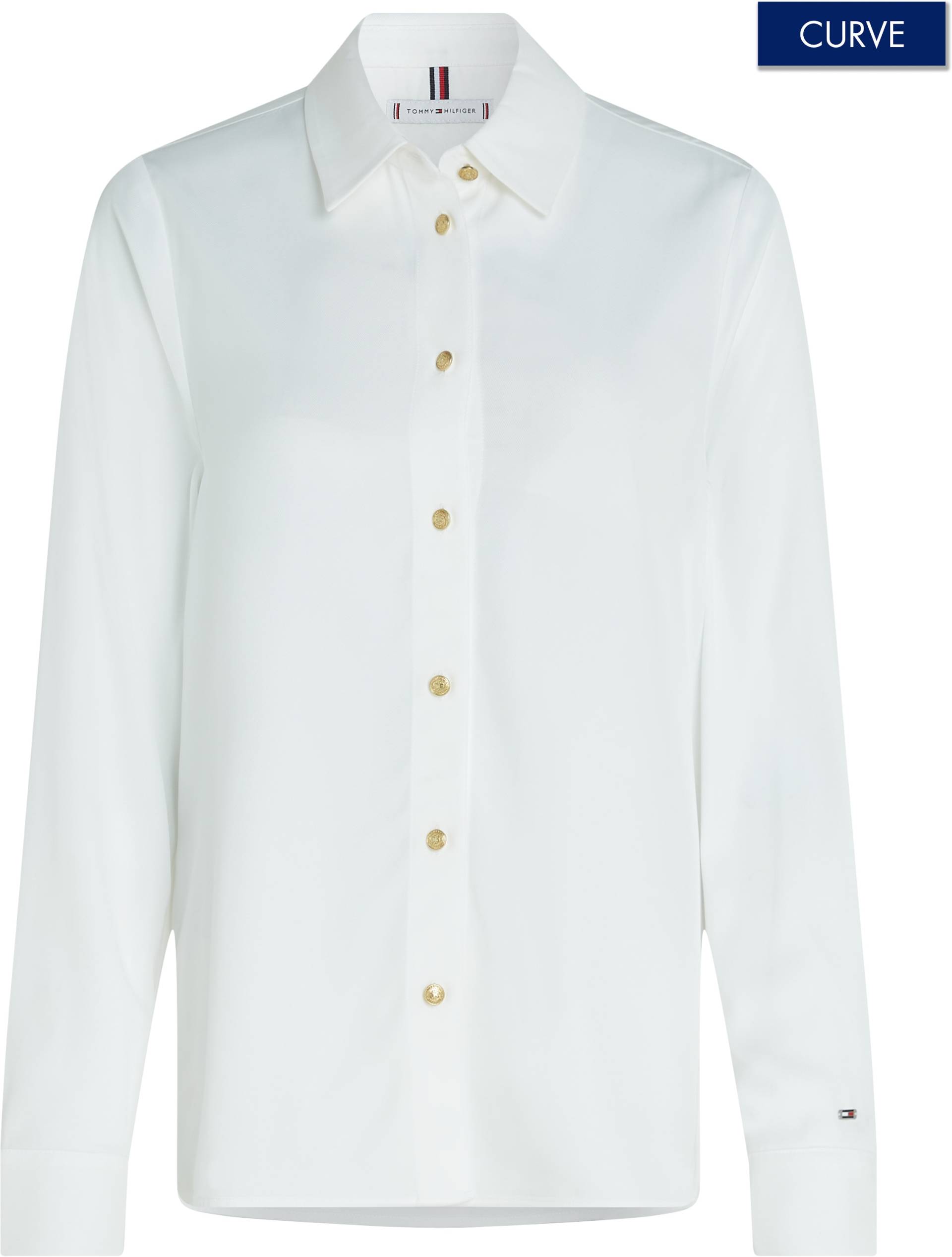 Tommy Hilfiger Curve Hemdbluse "CRV GOLD BUTTON VISCOSE LS SHIRT", in Großen Größen, goldfarbener Knopf, mit Logostickerei am Ärmel Tommy Hilfiger Curve Hemdbluse "CRV GOLD BUTTON VISCOSE LS SHIRT", in Großen Größen, goldfarbener Knopf, mit Logostickerei am Ärmel von Tommy Hilfiger Curve