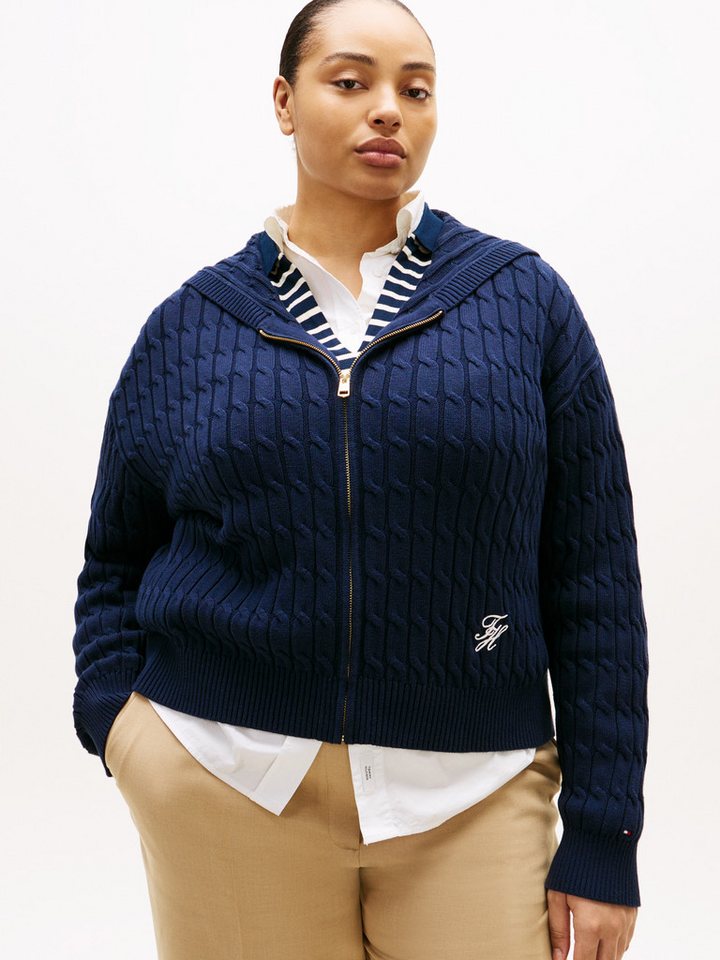 Tommy Hilfiger Curve Kapuzenstrickjacke CRV CO CABLE MID GG LS ZIP HOODY in großen Größen, mit Zopfmuster von Tommy Hilfiger Curve
