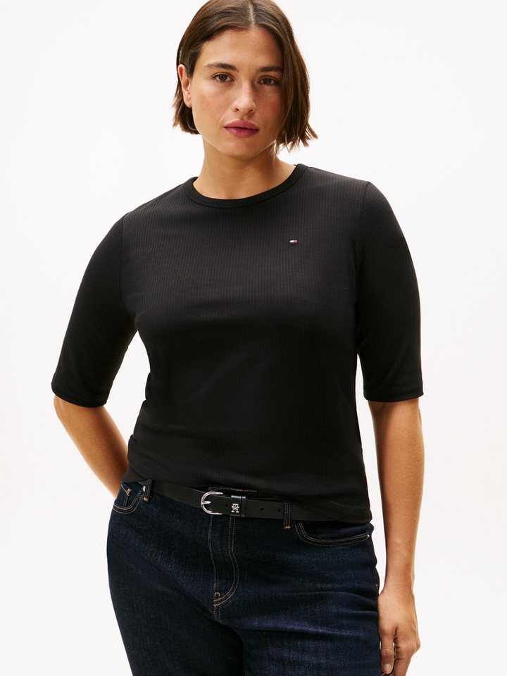 Tommy Hilfiger Curve Kurzarmshirt CRV SLIM 5X2 RIB C-NK 1/2 SLV in großen Größen, in gerippter Struktur von Tommy Hilfiger Curve