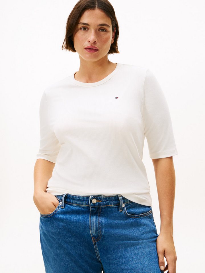 Tommy Hilfiger Curve Kurzarmshirt CRV SLIM 5X2 RIB C-NK 1/2 SLV in großen Größen, in gerippter Struktur von Tommy Hilfiger Curve