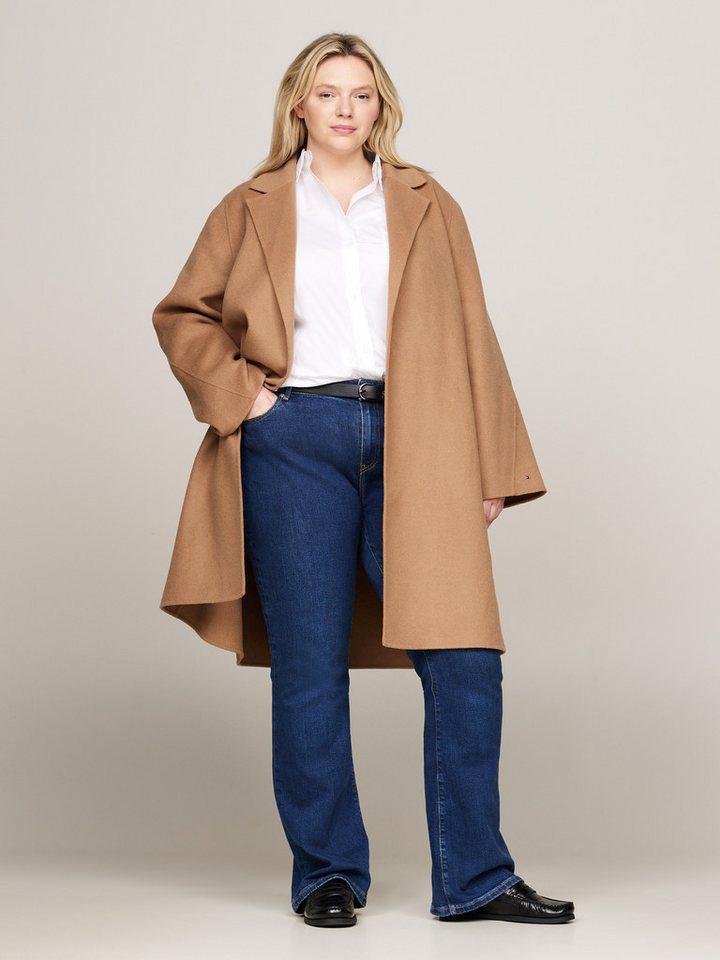 Tommy Hilfiger Curve Kurzmantel CRV REG DF WOOL BELTED COAT in Großen Größen, mit Gürtel, Gestanztes Tommy Logo am Rücken von Tommy Hilfiger Curve