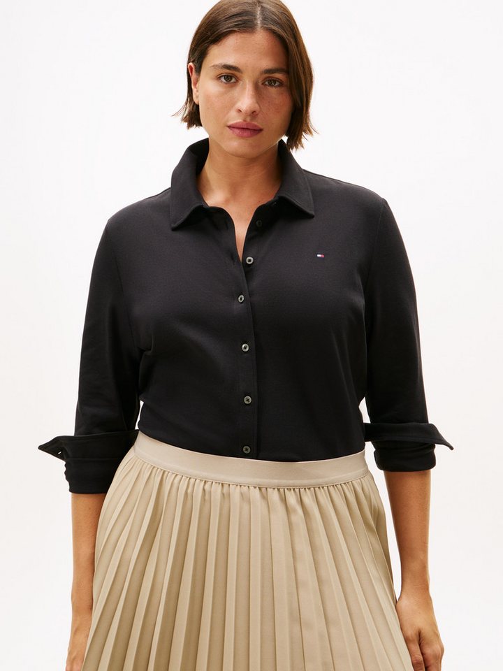 Tommy Hilfiger Curve Langarmbluse CRV 1985 SLIM PIQU in großen Größen, aus Pique Qualität von Tommy Hilfiger Curve