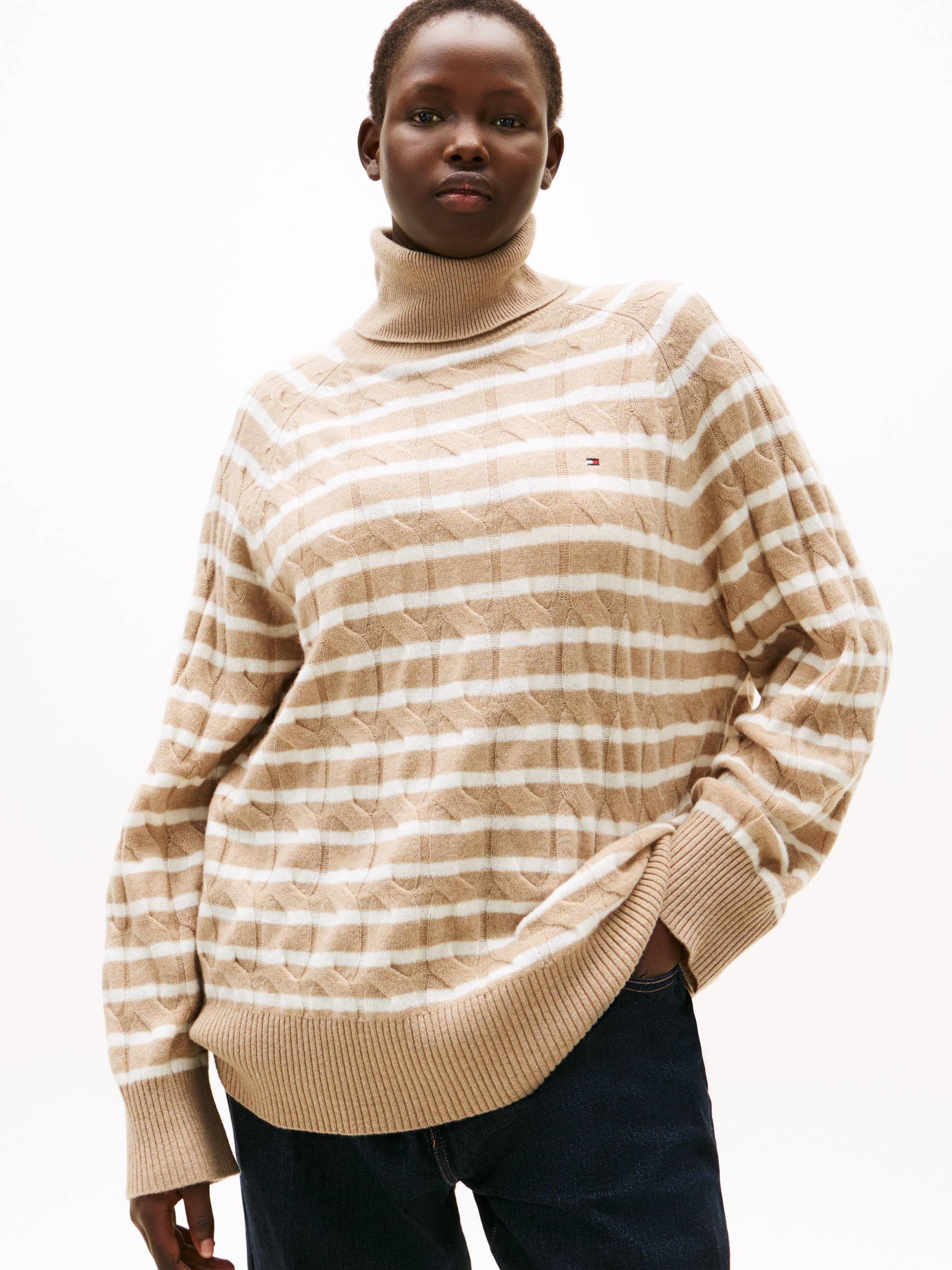 Tommy Hilfiger Curve Rollkragenpullover "CRV SOFT WOOL CABLE ROLL-NK SWT", in großen Größen, mit Zopfmuster, aus reiner Wolle von Tommy Hilfiger Curve