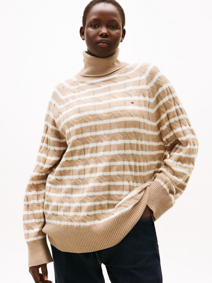 Tommy Hilfiger Curve Rollkragenpullover CRV SOFT WOOL CABLE ROLL-NK SWT in großen Größen, mit Zopfmuster, aus reiner Wolle von Tommy Hilfiger Curve