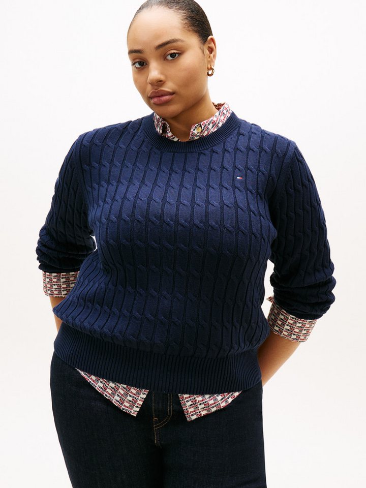 Tommy Hilfiger Curve Rundhalspullover CRV CO CABLE MID GG C-NK LS SWT in großen Größen, mit Zopfmuster von Tommy Hilfiger Curve