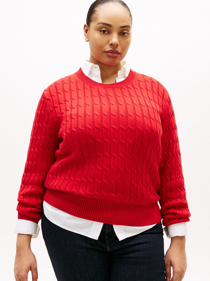 Tommy Hilfiger Curve Rundhalspullover CRV CO CABLE MID GG C-NK LS SWT in großen Größen, mit Zopfmuster von Tommy Hilfiger Curve