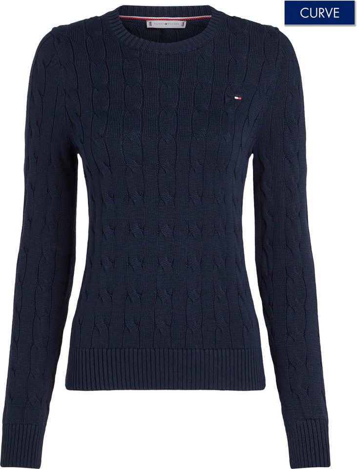Tommy Hilfiger Curve Rundhalspullover CRV CO CABLE VAR LS C-NK SWT in Großen Größen, mit Zopfmuster, Langarm von Tommy Hilfiger Curve