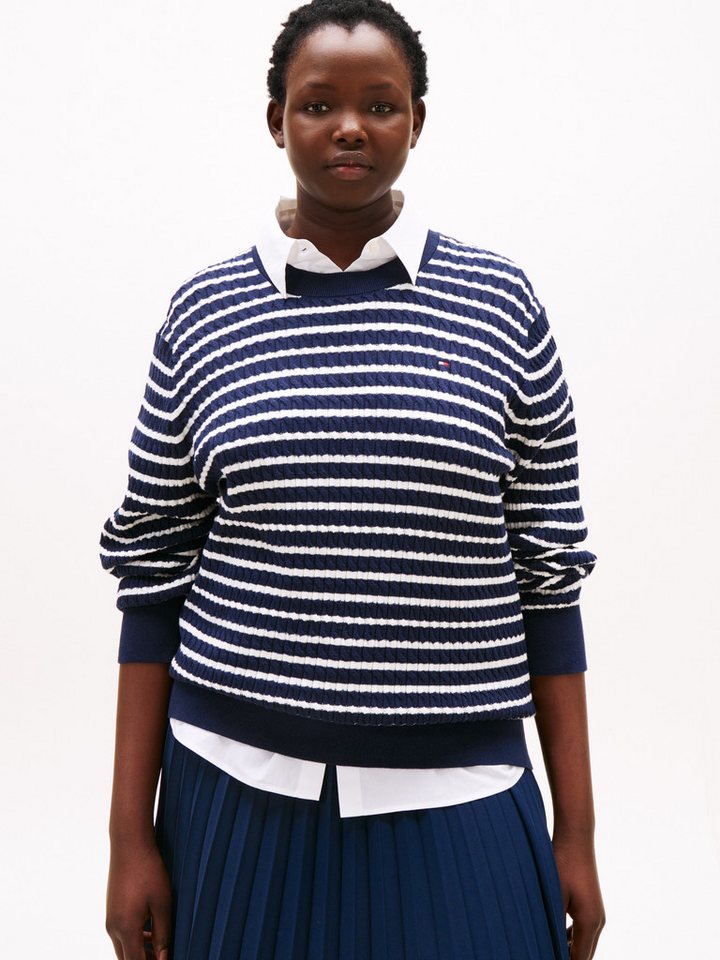 Tommy Hilfiger Curve Strickpullover CRV CO CABLE FINE GG C-NK LS SWT in großen Größen, mit Zopfmuster von Tommy Hilfiger Curve