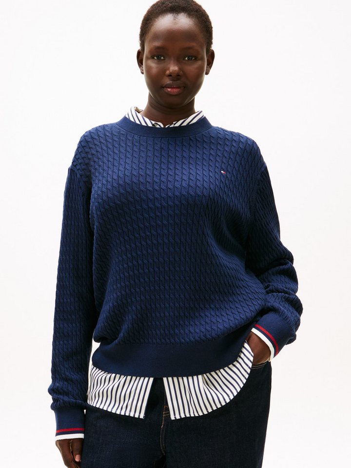 Tommy Hilfiger Curve Strickpullover CRV CO CABLE FINE GG C-NK LS SWT in großen Größen, mit Zopfmuster von Tommy Hilfiger Curve
