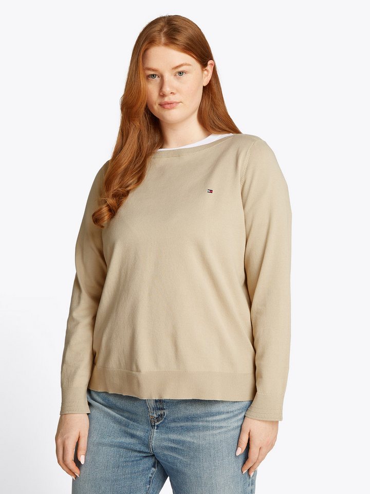 Tommy Hilfiger Curve Strickpullover CRV CO JERSEY STITCH LS B-NK SWT in Großen Größen, Logostickerei von Tommy Hilfiger Curve