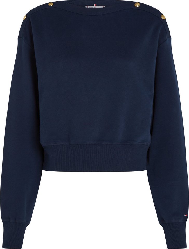 Tommy Hilfiger Curve Sweatshirt CRV GOLD BTN BOAT-NK SWTSHRT in Großen Größen, mit goldfarbenem Knopf, U-Boot Ausschnitt von Tommy Hilfiger Curve
