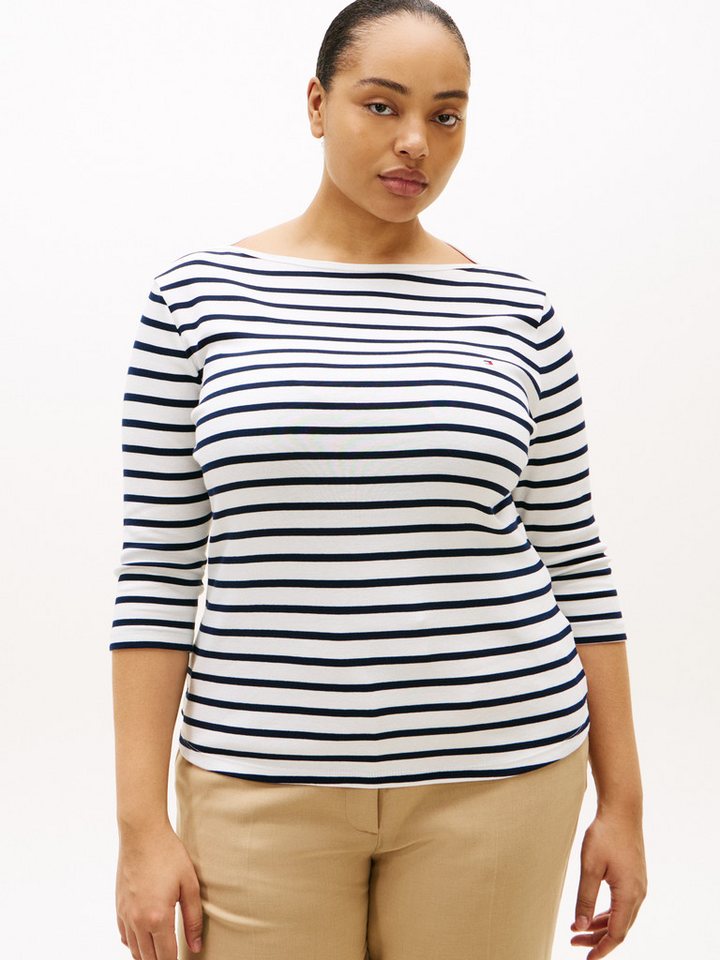 Tommy Hilfiger Curve T-Shirt CRV SLIM CODY BOAT-NK 3/4SLV in Großen Größen, 3/4 Ärmel, Logostickerei von Tommy Hilfiger Curve