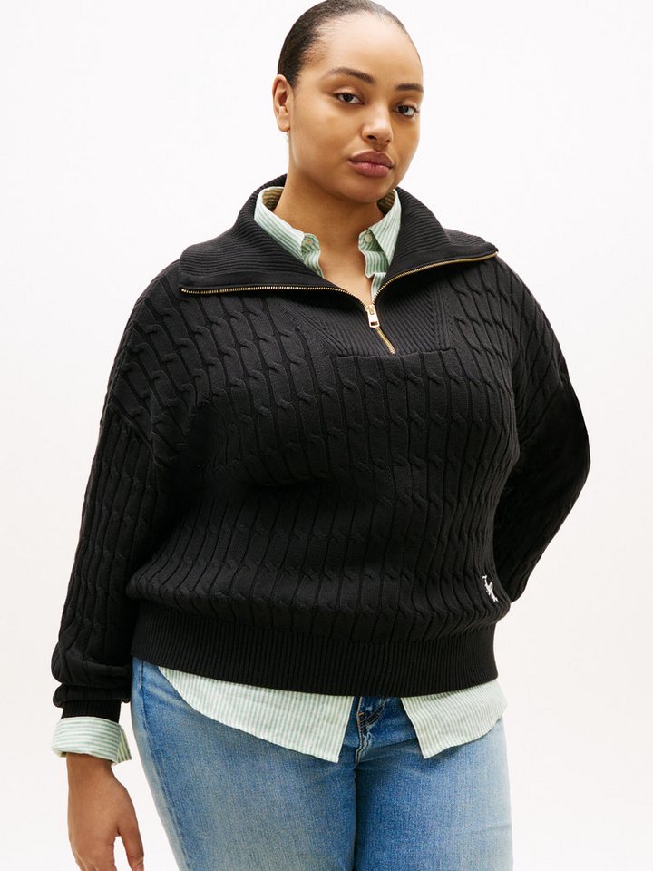 Tommy Hilfiger Curve Troyer CRV CO CABLE MID GG 1/2 ZIP SWT in großen Größen, mit Zopfmuster von Tommy Hilfiger Curve