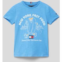 Tommy Hilfiger Kids T-Shirt mit Label-Motiv-Print Modell 'FUN' in Bleu, Größe 116 von Tommy Hilfiger Kids