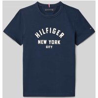 Tommy Hilfiger Teens Regular Fit T-Shirt aus reiner Baumwolle in Marine, Größe 140 von Tommy Hilfiger Teens