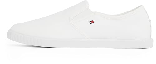 Tommy Hilfiger Damen Slipper Sneaker Canvas Slip-On ohne Schnüren, Weiß (White), 39 von Tommy Hilfiger