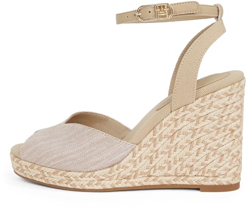 Tommy Hilfiger Damen Wedge Sandalen Chambray High mit Knöchelriemen, Beige (Horseradish), 37 von Tommy Hilfiger