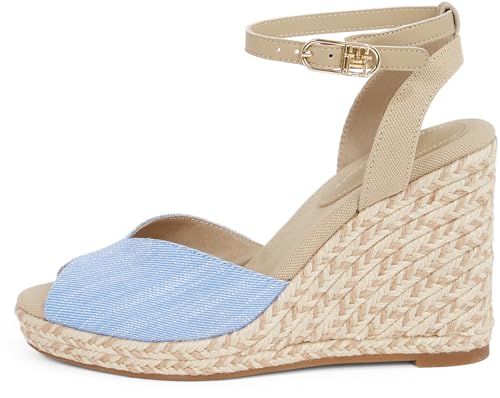 Tommy Hilfiger Damen Wedge Sandalen Chambray High mit Knöchelriemen, Blau (Blue Spell), 38 von Tommy Hilfiger