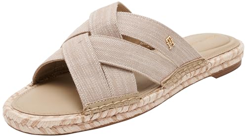 Tommy Hilfiger Damen Pantoletten Chambray Mule Sandalen, Beige (Horseradish), 40 von Tommy Hilfiger