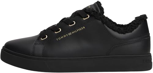 Tommy Hilfiger Damen Cupsole Sneaker Casual mit Teddy-Fell, Schwarz (Black), 38 von Tommy Hilfiger