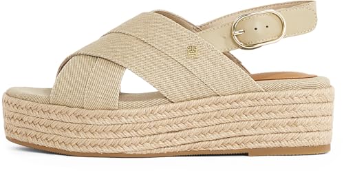 Tommy Hilfiger Damen Wedge Espadrilles Denim Platform Sandal mit Plateau, Beige (Horseradish), 38 von Tommy Hilfiger