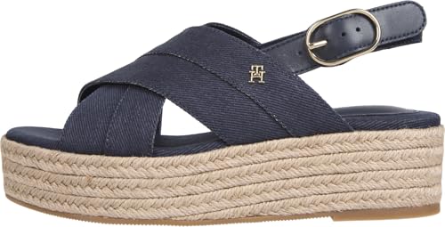 Tommy Hilfiger Damen Wedge Espadrilles Denim Platform Sandal mit Plateau, Blau (Space Blue), 41 von TOMMY HILFIGER