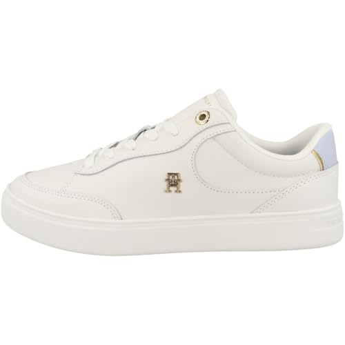 Tommy Hilfiger Damen Court Sneaker Essential Chic aus Leder, Mehrfarbig (Ecru/Breezy Blue), 41 von Tommy Hilfiger