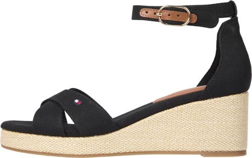 Tommy Hilfiger Damen Wedge Sandalen Flag Criss-Cros Mid mit Knöchelriemen, Schwarz (Black), 37 von Tommy Hilfiger