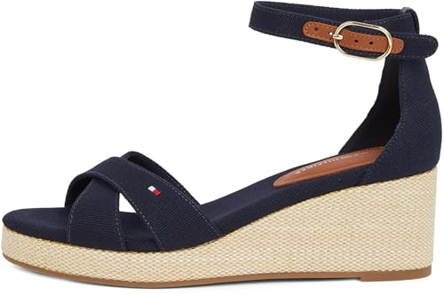 Tommy Hilfiger Damen Wedge Espadrilles Flag Criss-Cros Mid mit Knöchelriemen, Blau (Space Blue), 38 von TOMMY HILFIGER