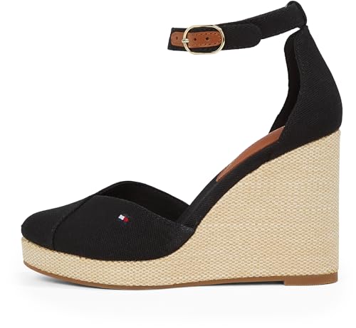 Tommy Hilfiger Damen Wedge Sandalen Flag Closed Toe mit Knöchelriemen, Schwarz (Black), 37 von Tommy Hilfiger