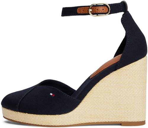 Tommy Hilfiger Damen Wedge Espadrilles Flag Closed Toe mit Knöchelriemen, Blau (Space Blue), 36 von TOMMY HILFIGER