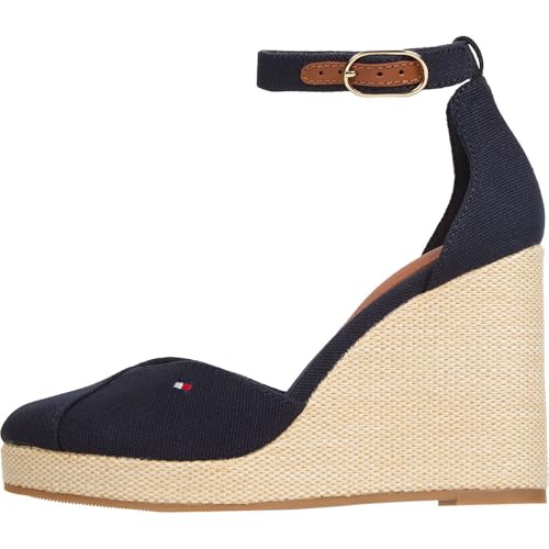 Tommy Hilfiger Damen Wedge Espadrilles Flag Closed Toe mit Knöchelriemen, Blau (Space Blue), 37 von TOMMY HILFIGER