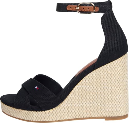 Tommy Hilfiger Damen Wedge Sandalen Flag High Crisscross mit Knöchelriemen, Schwarz (Black), 38 von Tommy Hilfiger