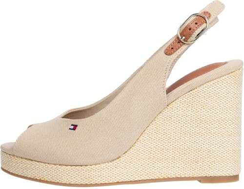 Tommy Hilfiger Damen Wedge Sandalen Flag High Slingback mit Knöchelriemen, Beige (Horseradish), 40 von Tommy Hilfiger