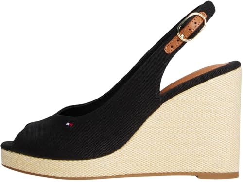 Tommy Hilfiger Damen Wedge Sandalen Flag High Slingback mit Knöchelriemen, Schwarz (Black), 39 von Tommy Hilfiger