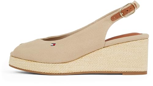 Tommy Hilfiger Damen Wedge Sandalen Flag Mid Slingback Verstellbarer Riemen, Beige (Horseradish), 39 von Tommy Hilfiger