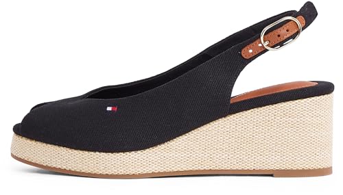 Tommy Hilfiger Damen Wedge Sandalen Flag Mid Slingback Verstellbarer Riemen, Schwarz (Black), 40 von Tommy Hilfiger