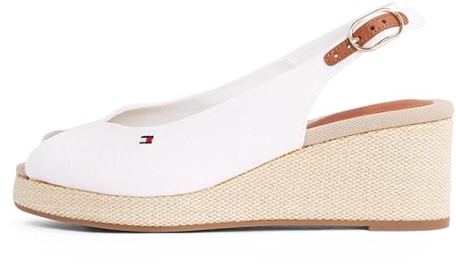 Tommy Hilfiger Damen Wedge Sandalen Flag Mid Slingback Verstellbarer Riemen, Weiß (Ecru), 39 von Tommy Hilfiger