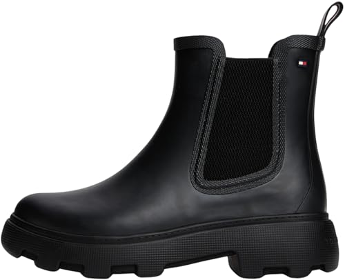 Tommy Hilfiger Damen Low Boot Stiefel Flag Ankle Warm Lining Regenstiefel, Schwarz (Black), 38 von Tommy Hilfiger