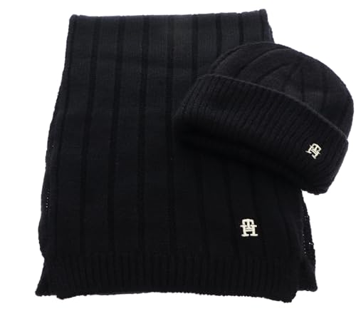 Tommy Hilfiger Damen GP TH Timeless Beanie + Scarf AW0AW15367 Geschenkpackungen, Schwarz (Black), OS von Tommy Hilfiger