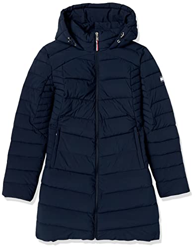 TOMMY HILFIGER Damen Kapuzenjacke mit Reißverschluss, lang, verstaubar, Marineblau, XL von Tommy Hilfiger