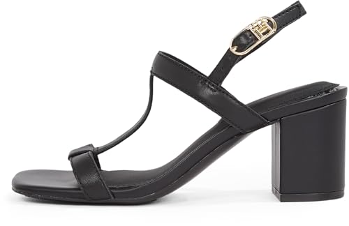 Tommy Hilfiger Damen Sandalen mit Absatz Block Heel aus Leder, Schwarz (Black), 37 von Tommy Hilfiger