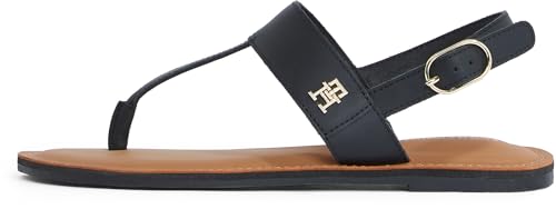 Tommy Hilfiger Damen Sandalen Leather Thong Zehentrenner, Schwarz (Black), 39 von Tommy Hilfiger